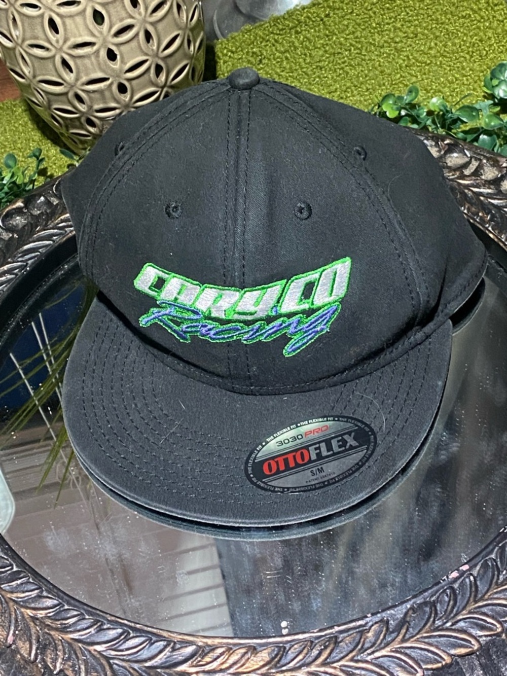 OTTO Black Hat with Green and Blue Embroidered 'Racing' Logo